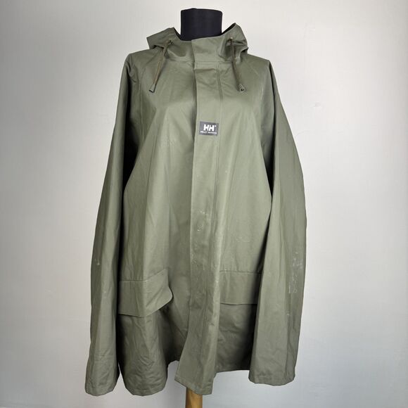Helly Hansen Mandal Olive Green Hooded Workwear Waterproof Rain Jacket, Men’s XL - Picture 1 of 5